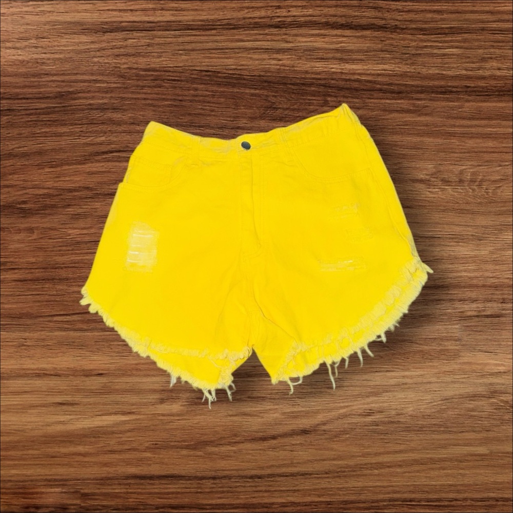 Shein Shorts Womens 12 Yellow Denim Cutoff Raw Frayed Hem NWOT